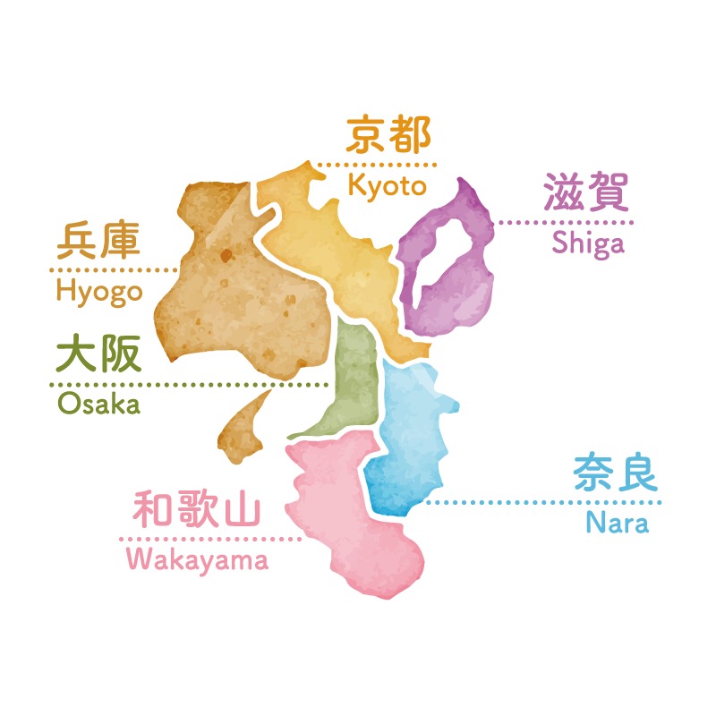 対応エリアの地図（大阪府・京都府・兵庫県・奈良県・和歌山県・滋賀県）